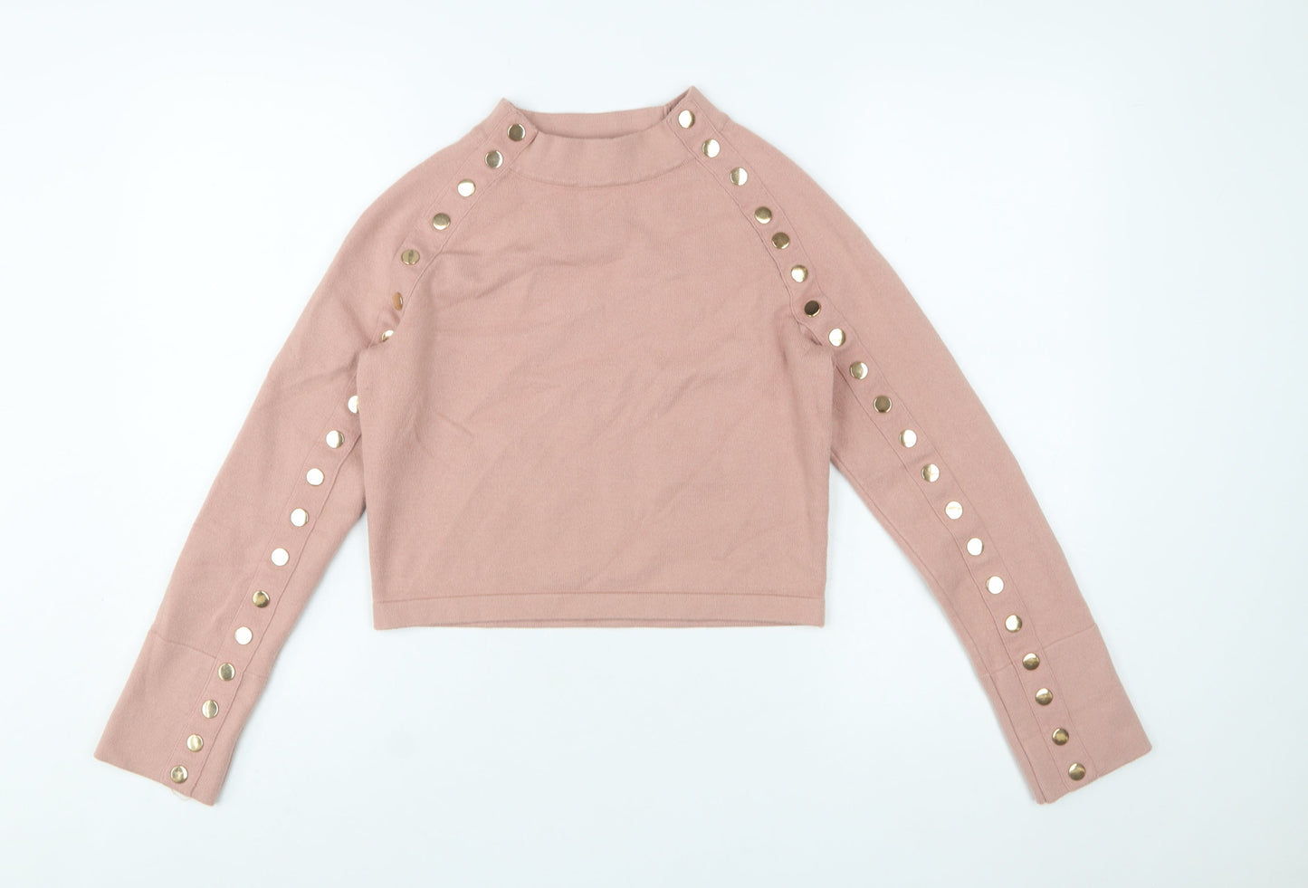 May by Shining Star Women's Pink Studded High Neck Knit Jumper S