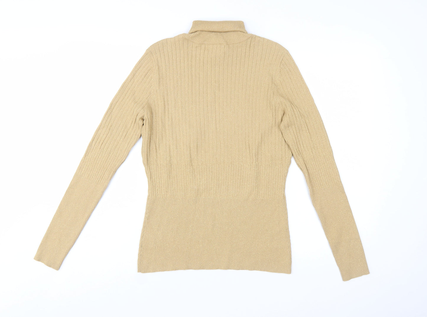Worthington Women Beige Roll Neck Ribbed Knit Jumper Size L