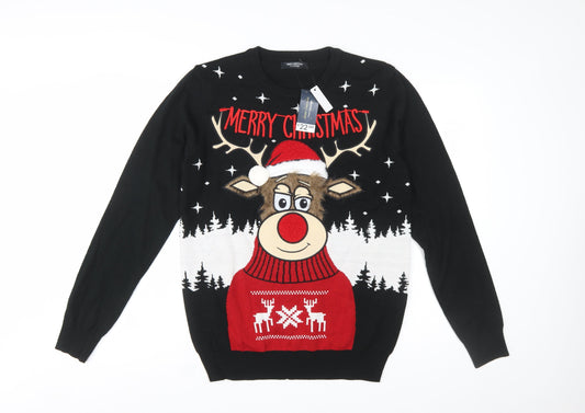 George Mens Black Medium Christmas Reindeer Novelty Jumper