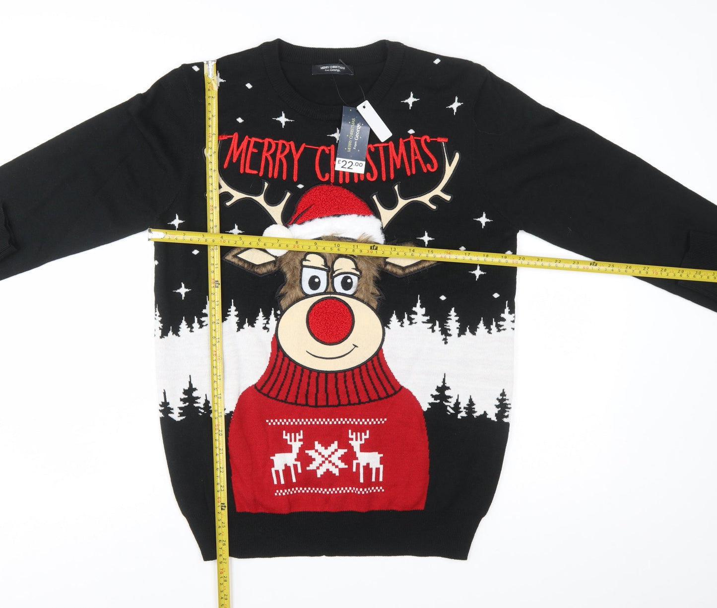 George Mens Black Medium Christmas Reindeer Novelty Jumper