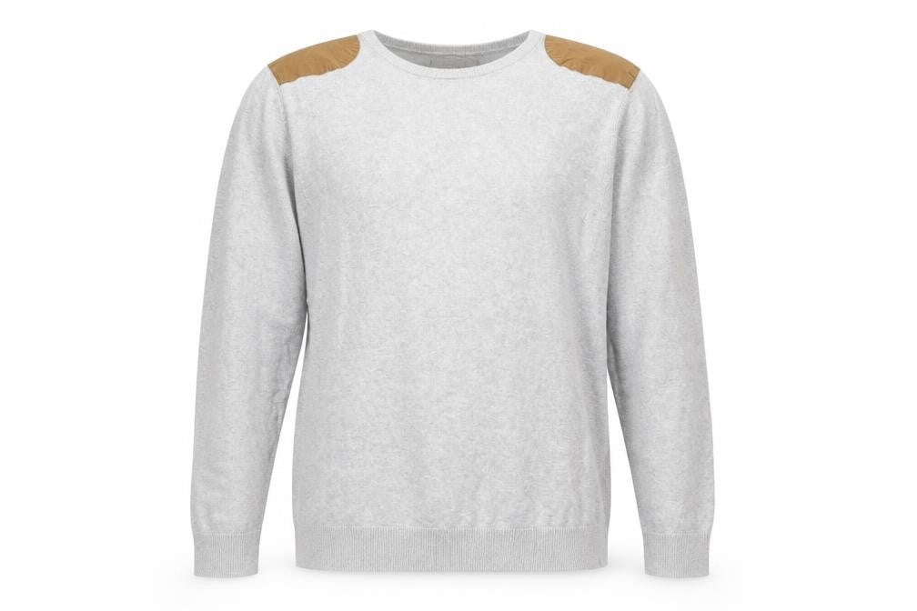 River Island Men's Grey Cotton Pullover Jumper Size L with Shoulder Patches