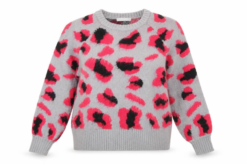 Red Herring Women Grey Pink Animal Print Pullover Jumper Size 12-14
