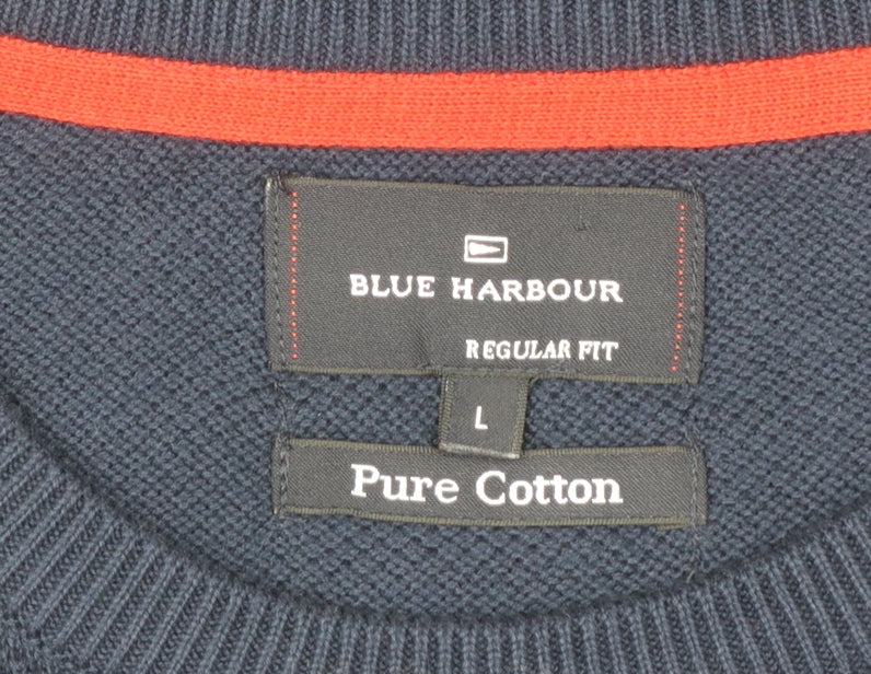 Marks and Spencer Blue Harbour Men's Navy Red Striped Cotton Jumper L
