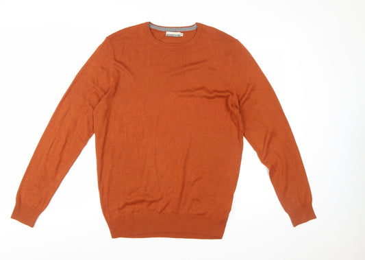 Cotton & Silk Men's Orange XL Crew Neck Pullover Jumper