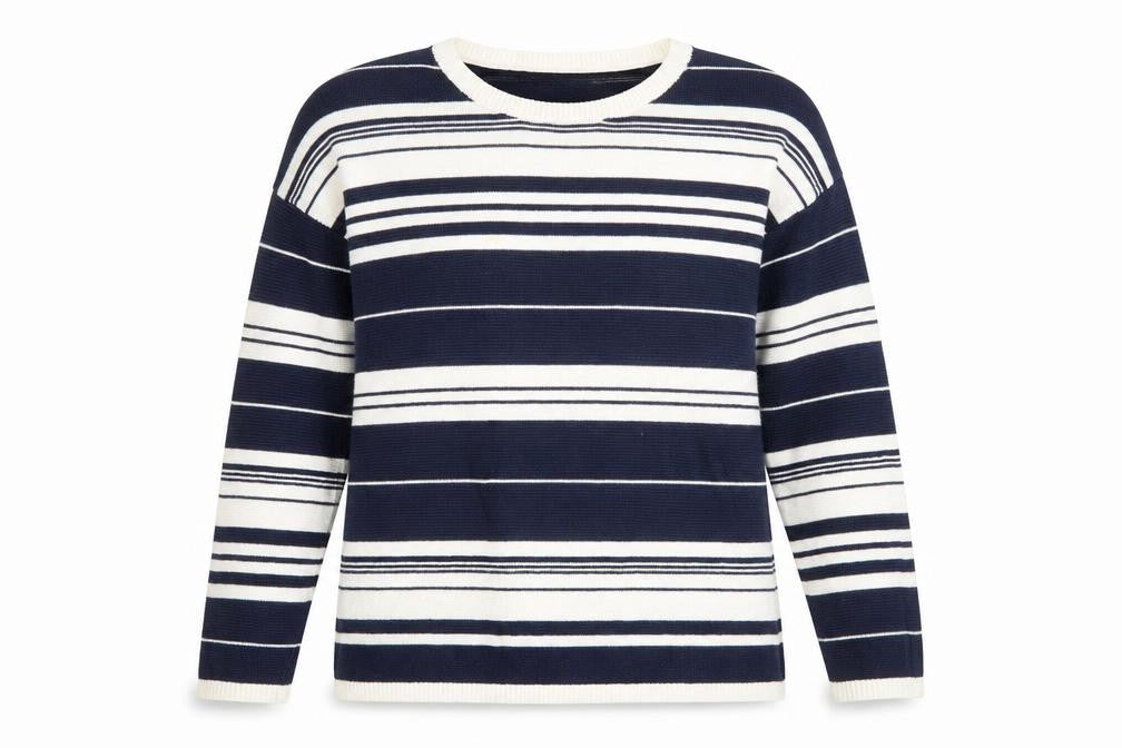 John Lewis Women Blue Striped Cotton Crew Neck Jumper Size 10