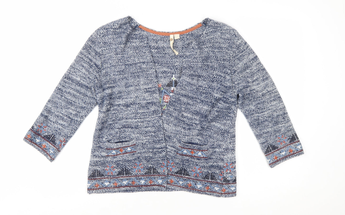 White Stuff Women’s Blue Embroidered Cardigan UK 12 Bohemian Knit