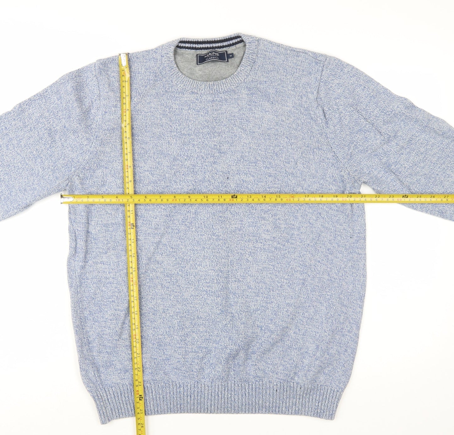 Maine New England Men's Blue Cotton Crew Neck Jumper Size M