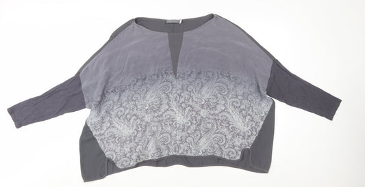 Mint Velvet Womens Grey Paisley Silk Blend Tunic Blouse Size 16