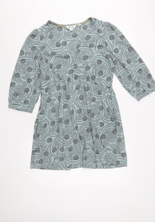 White Stuff Women Blue Floral A-Line Cotton Dress UK 10