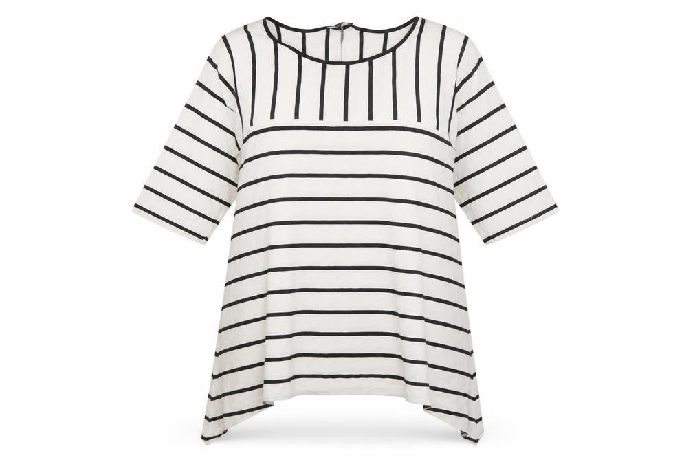 Saloos Women’s White Black Striped 3/4 Sleeve Tunic Top Size 20