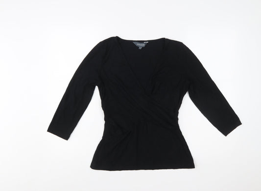 Sosandar Womens Black Size 12 Wrap Jersey Blouse Top