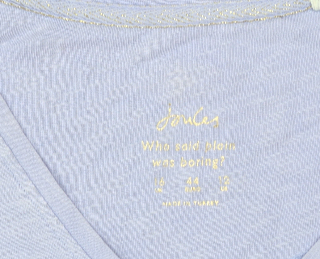 Joules Women Pale Blue V-Neck Long Sleeve Cotton Jersey Top Size 16