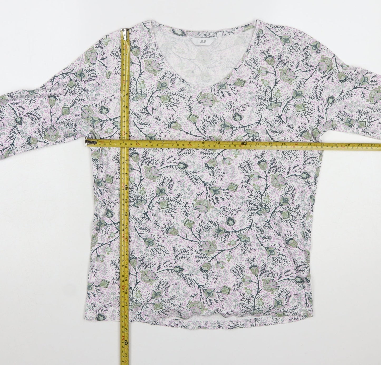 Isle Womens Multicoloured Floral 3/4 Sleeve Cotton Top M 14-16
