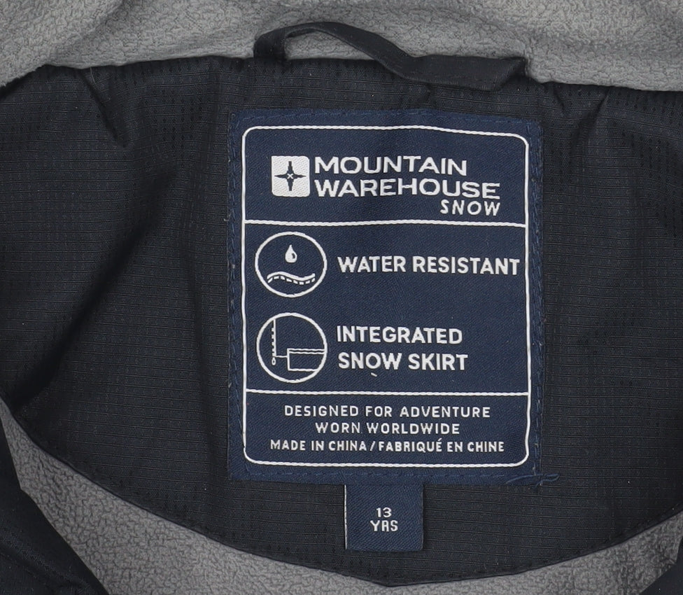 Mountain Warehouse Boys Black Ski Jacket 13 Years Hooded Water Resistant