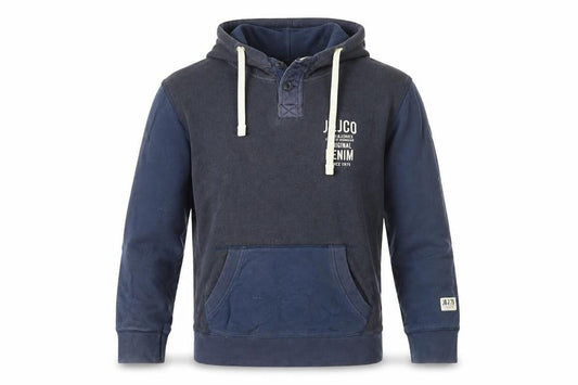 Jack & Jones Men's Blue Henley Hoodie Medium Fleece Pullover