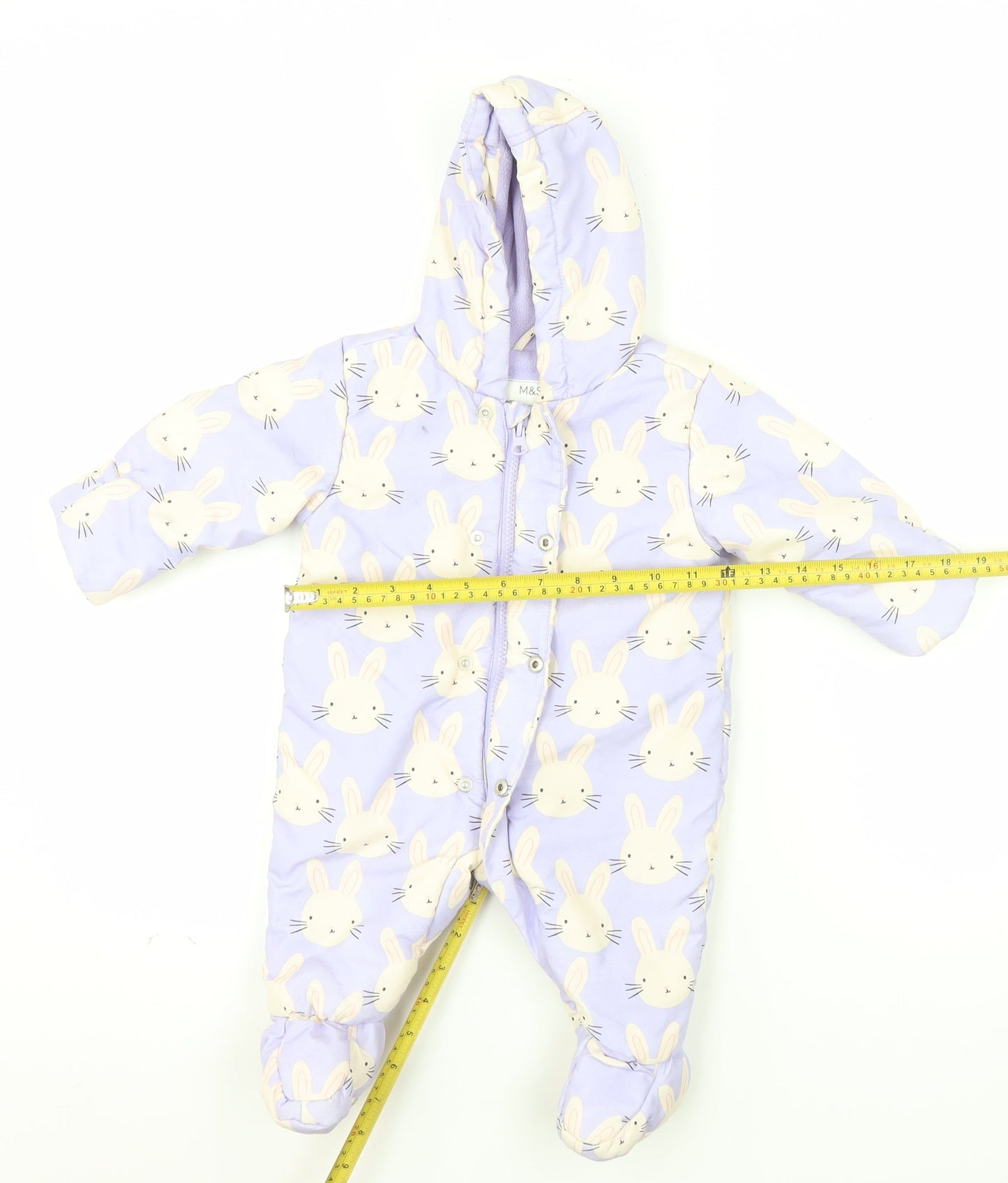 Marks and Spencer Unisex Baby Purple Bunny Hooded Coverall 0-3 Months