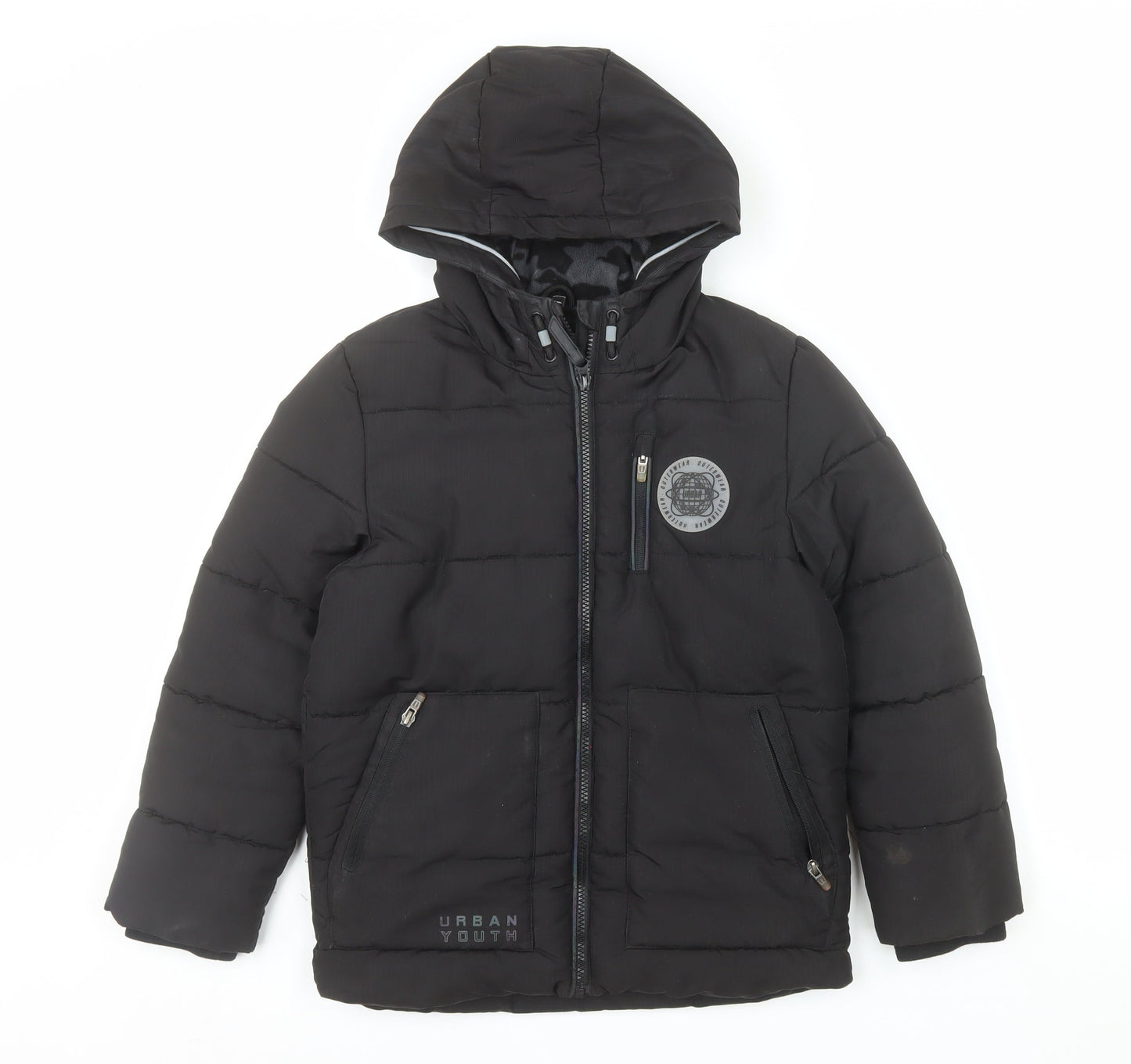 F&F Boys Black Hooded Puffer Jacket 9-10 Years Winter Warm Coat