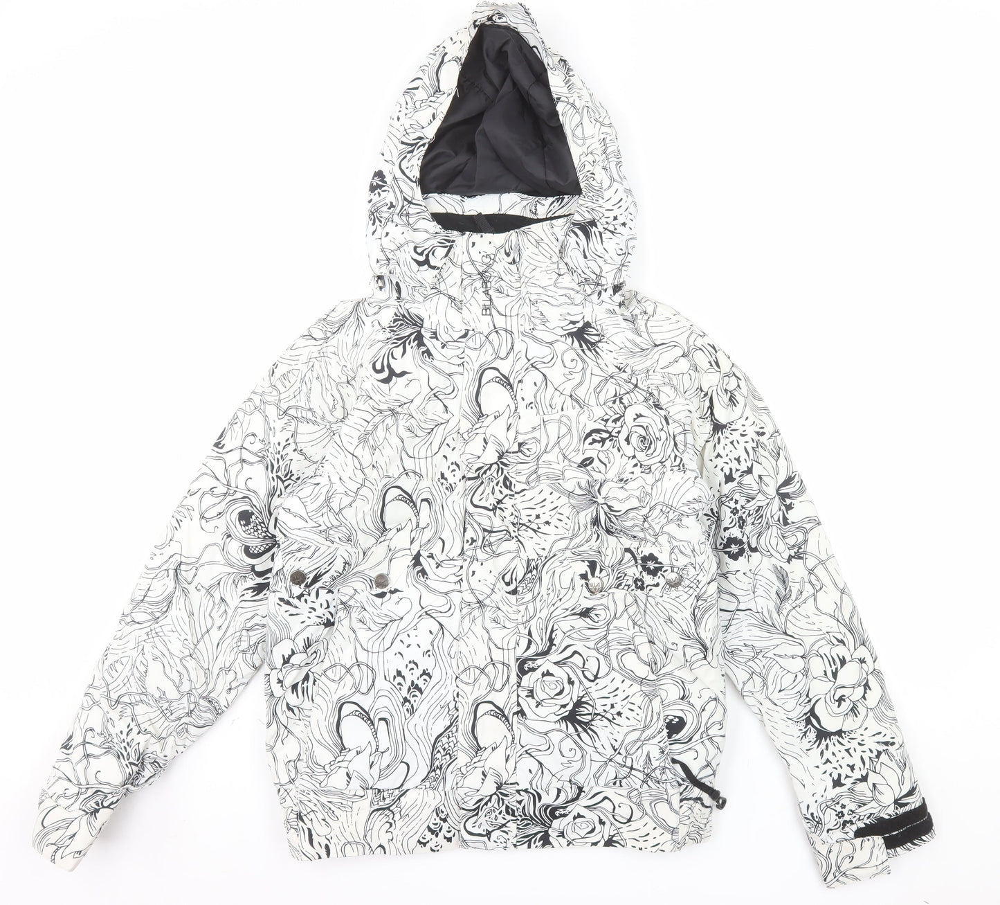 Billabong Womens XS White Floral Ski Jacket Hooded Waterproof