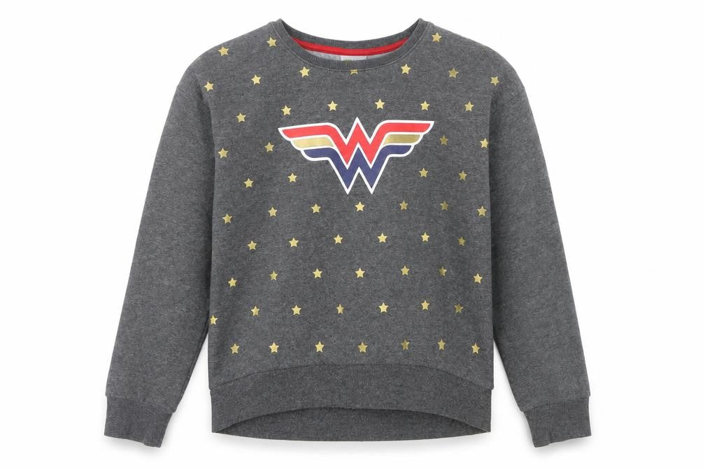 Wonder Woman Girls Grey Sweatshirt Size 14 Star Print Cotton Blend