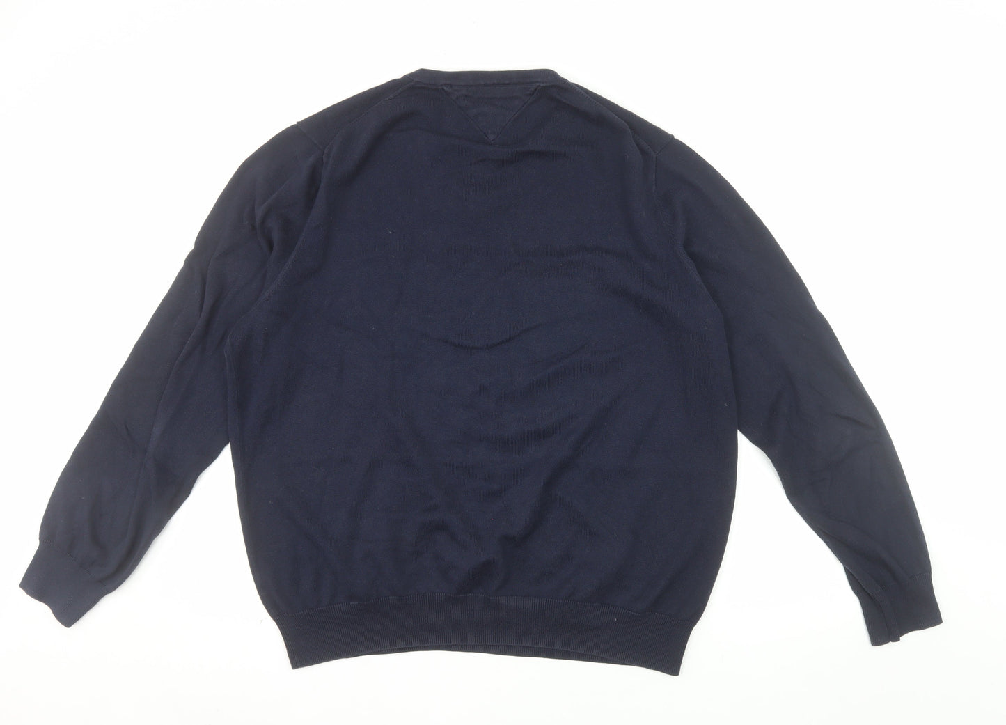 Tommy Hilfiger Men's Blue XL V-Neck Cotton Pullover Jumper