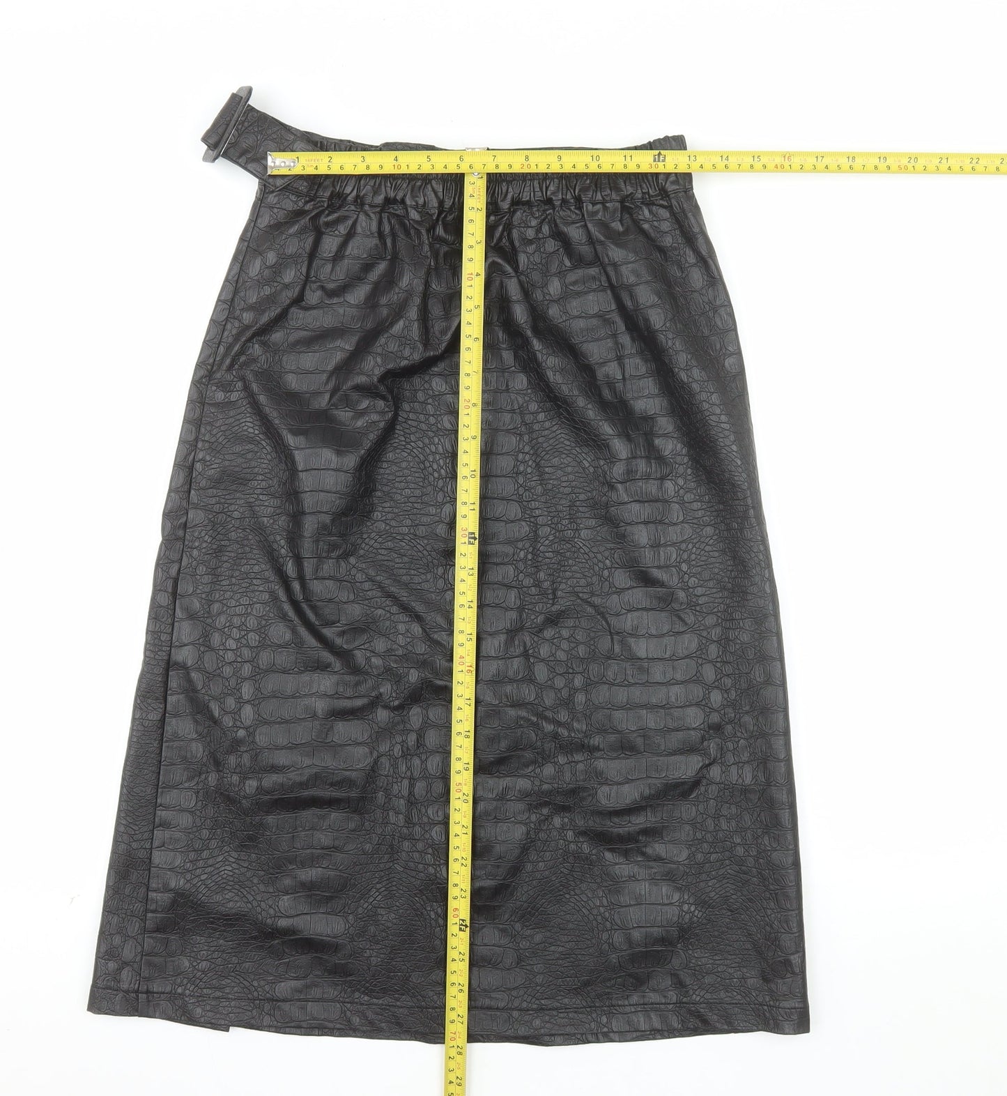Primark Women’s Black Faux Leather Animal Print Midi Wrap Skirt Size 14