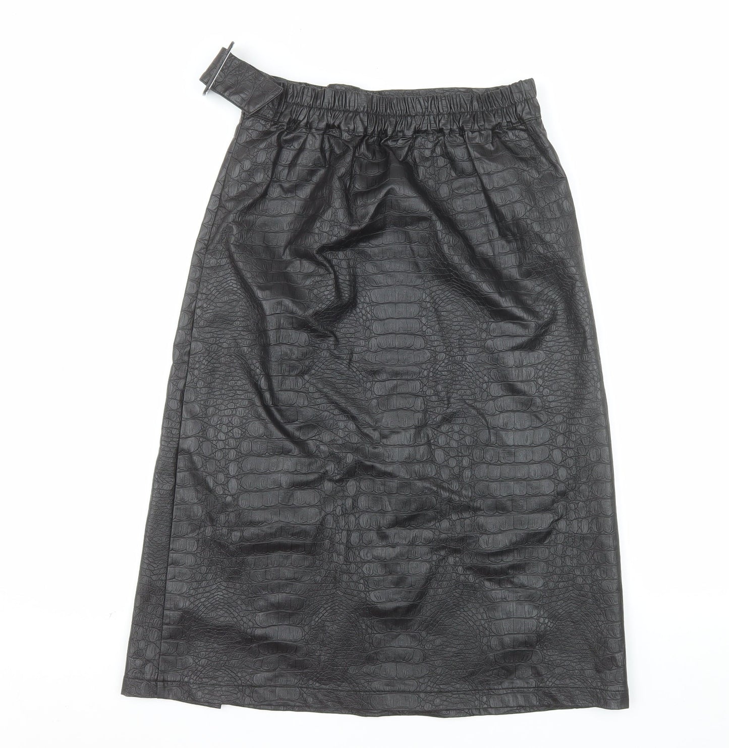 Primark Women’s Black Faux Leather Animal Print Midi Wrap Skirt Size 14