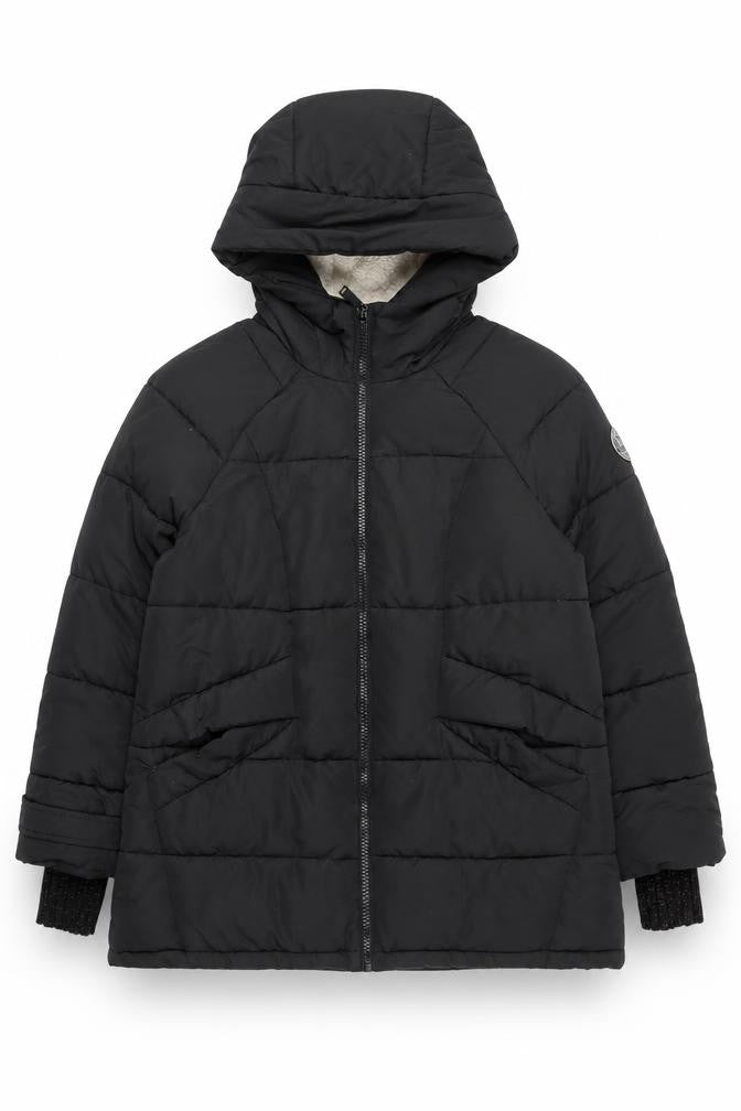 DKNY Men Black Puffer Jacket M Hooded Lined Polyester Winter Coat