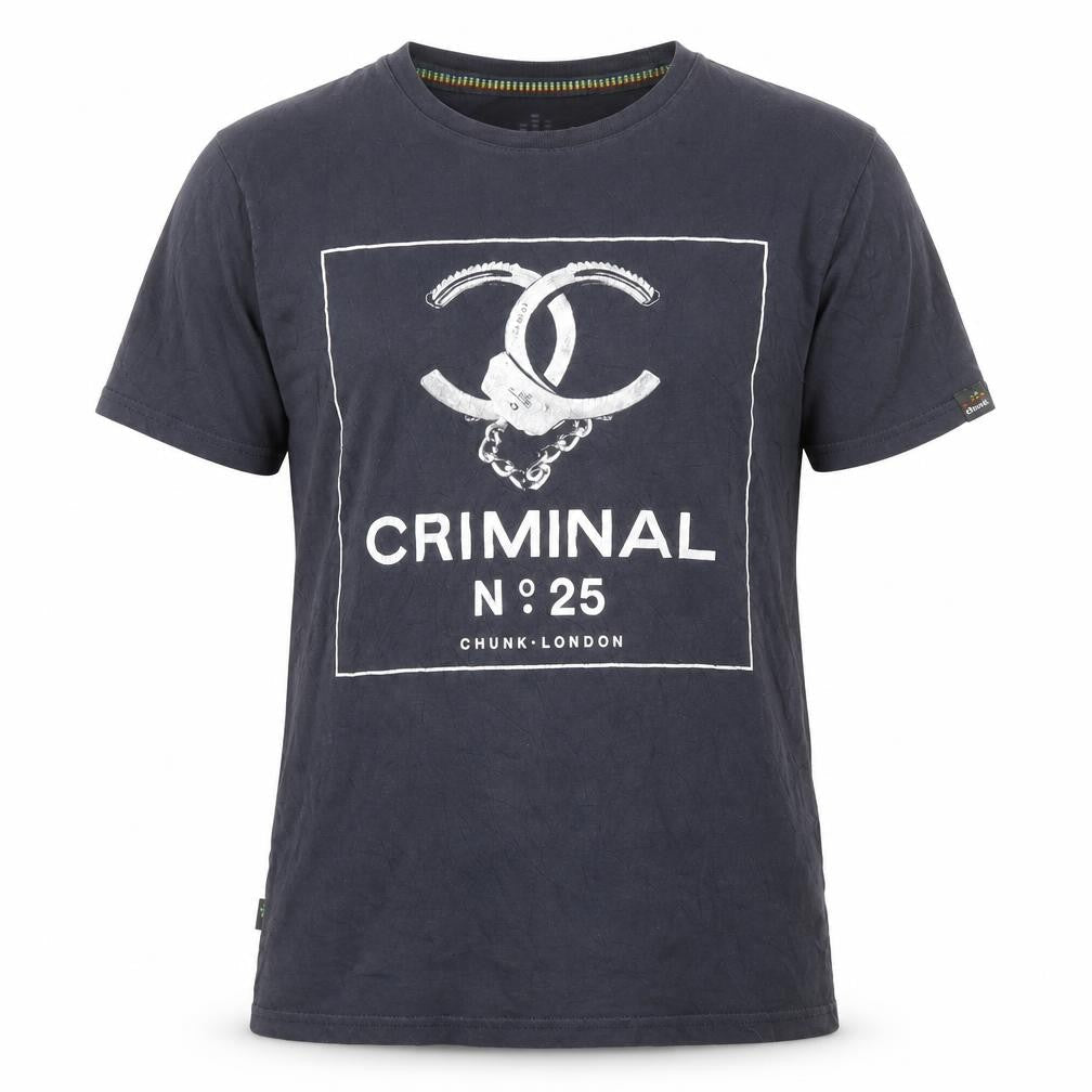 Chunk London Criminal No 25 Men's Black Cotton Graphic T-Shirt Size S