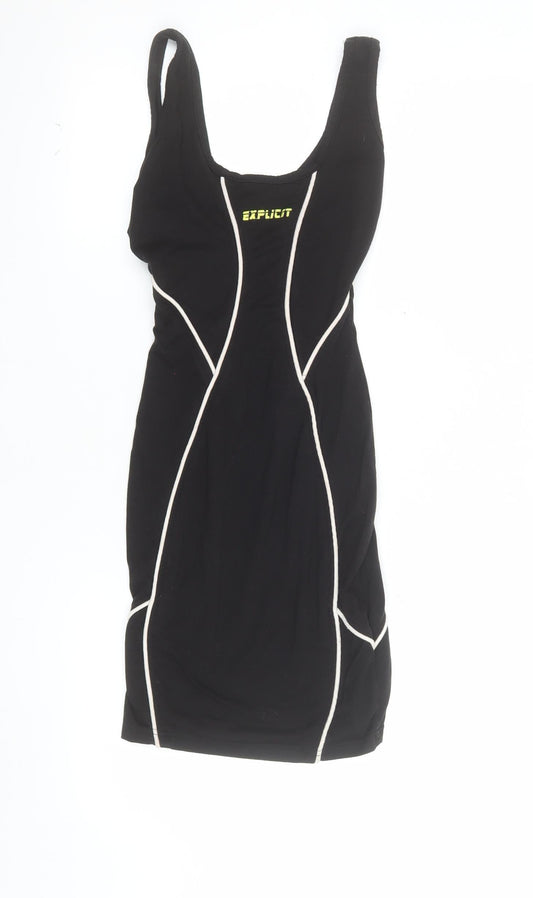 Explicit Women’s Black Bodycon Dress Size 6 Sleeveless Contrast Trim