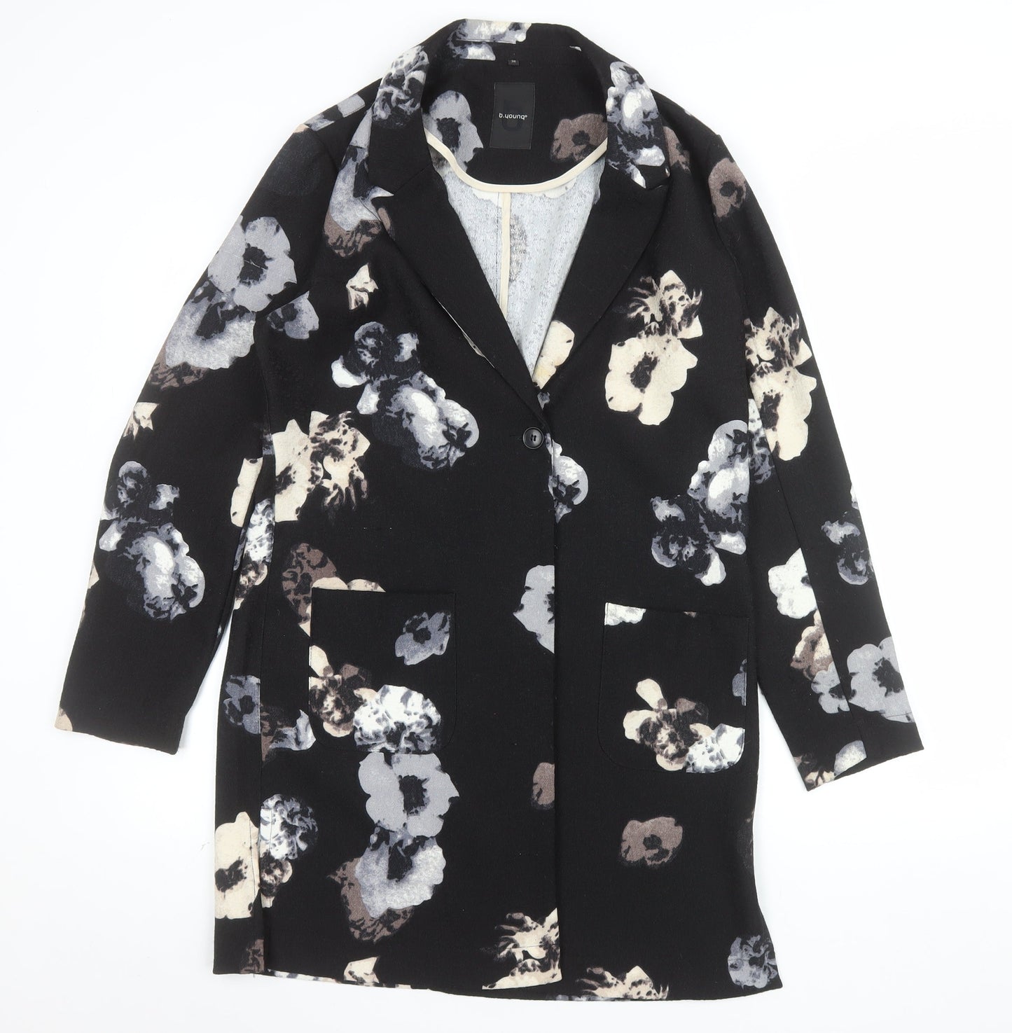 b.young Women's Black Floral Mid-Length Blazer Size 12