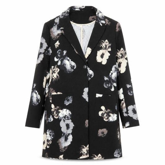 b.young Women's Black Floral Mid-Length Blazer Size 12