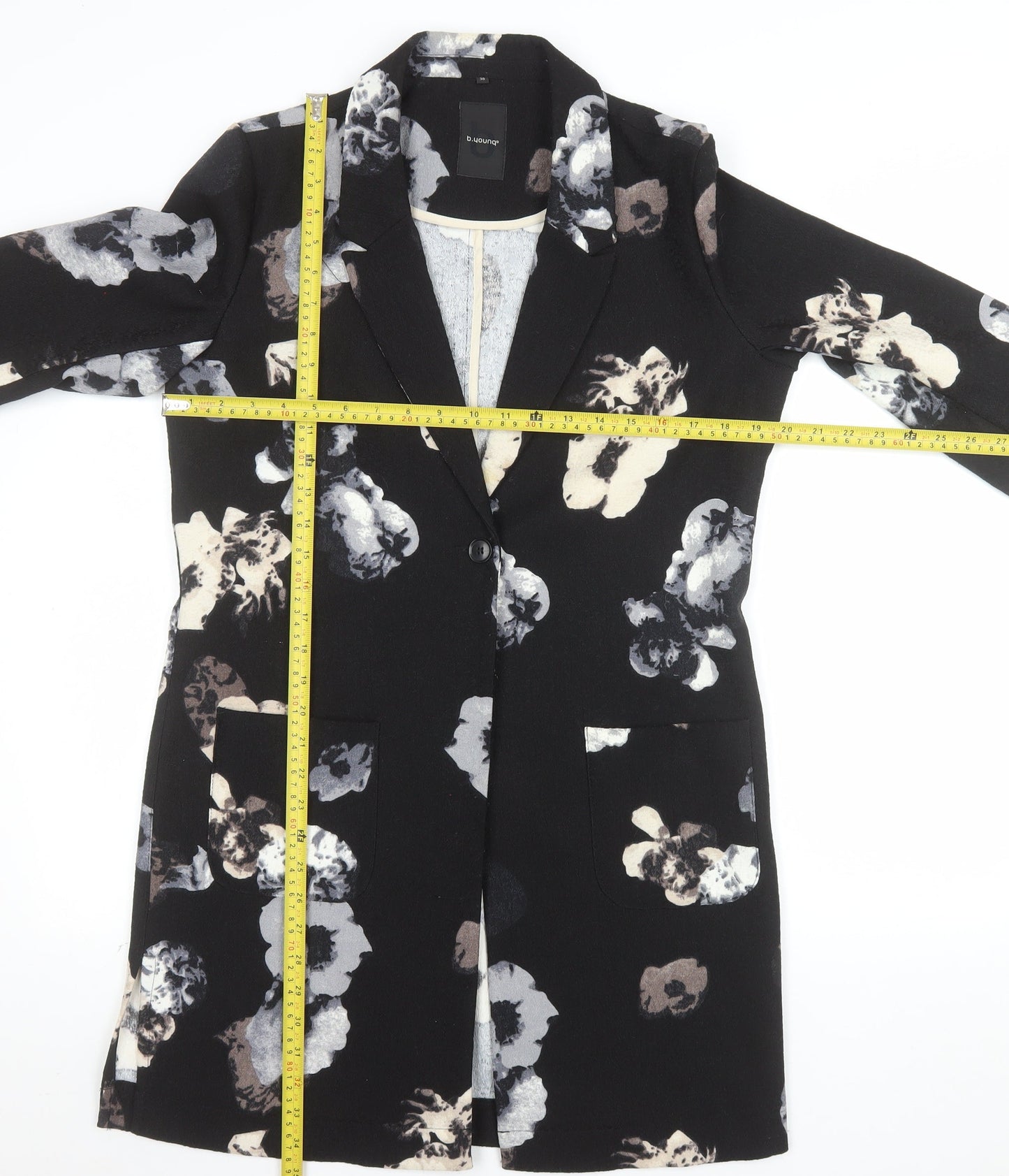 b.young Women's Black Floral Mid-Length Blazer Size 12
