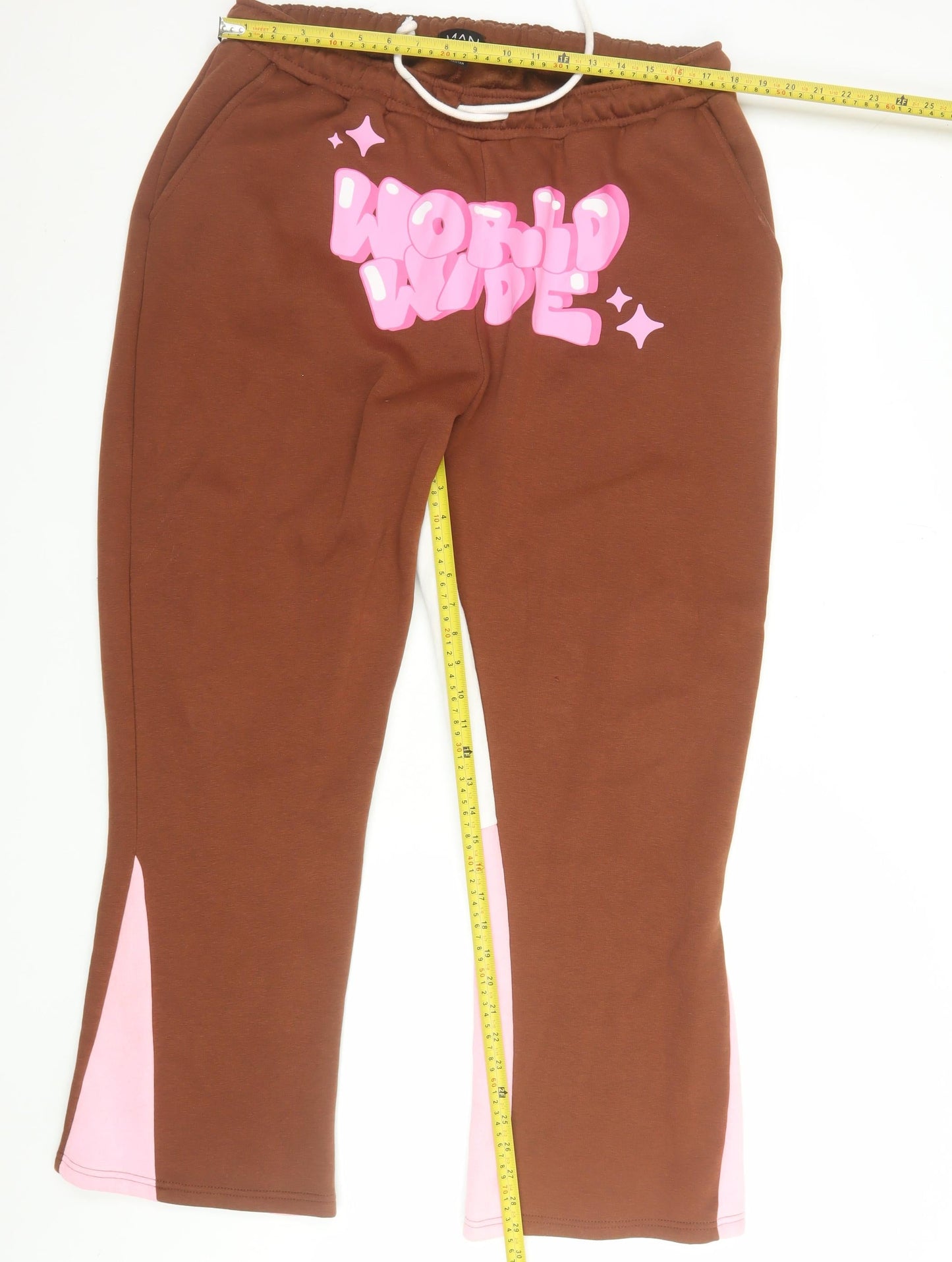 MAN Men's Brown 2XL Sweatpants Logo Print Elastic Waist Fleece Joggers