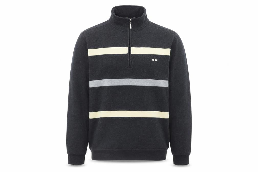 BHS Men’s Grey Striped 1/2 Zip Cotton Blend Jumper Size L