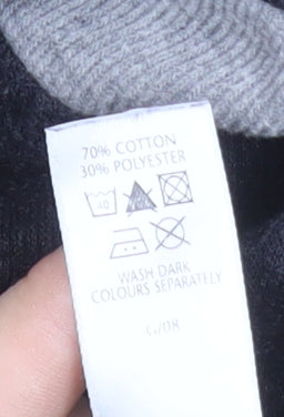BHS Men’s Grey Striped 1/2 Zip Cotton Blend Jumper Size L