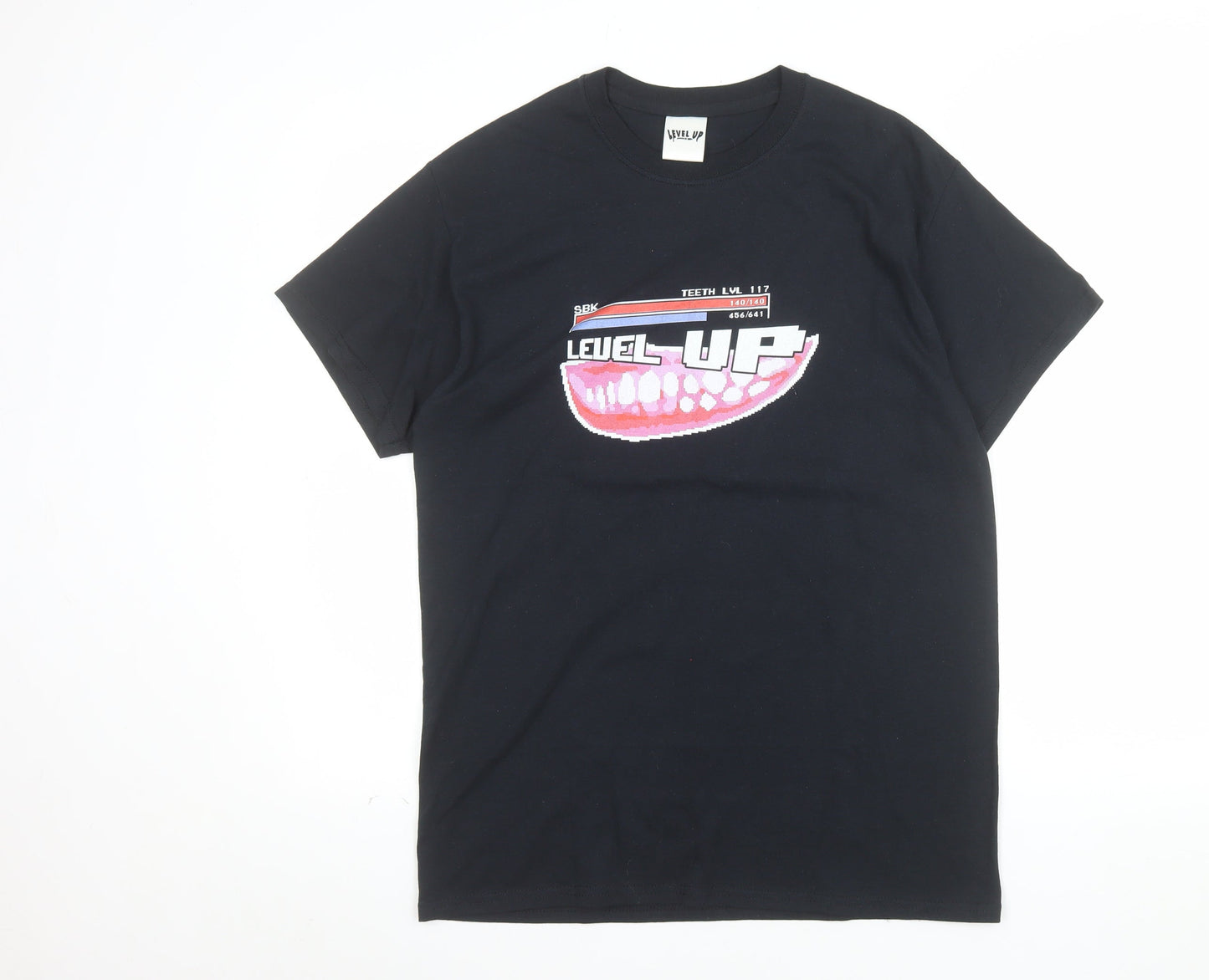 Level Up Black Graphic T-Shirt Men’s Medium 100% Cotton Retro Gaming Style