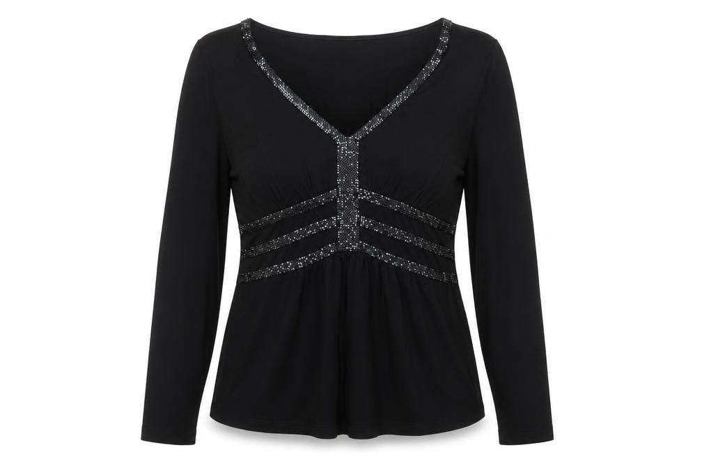 Cable & Gauge Women's Black Beaded Tunic Blouse Size S Long Sleeve