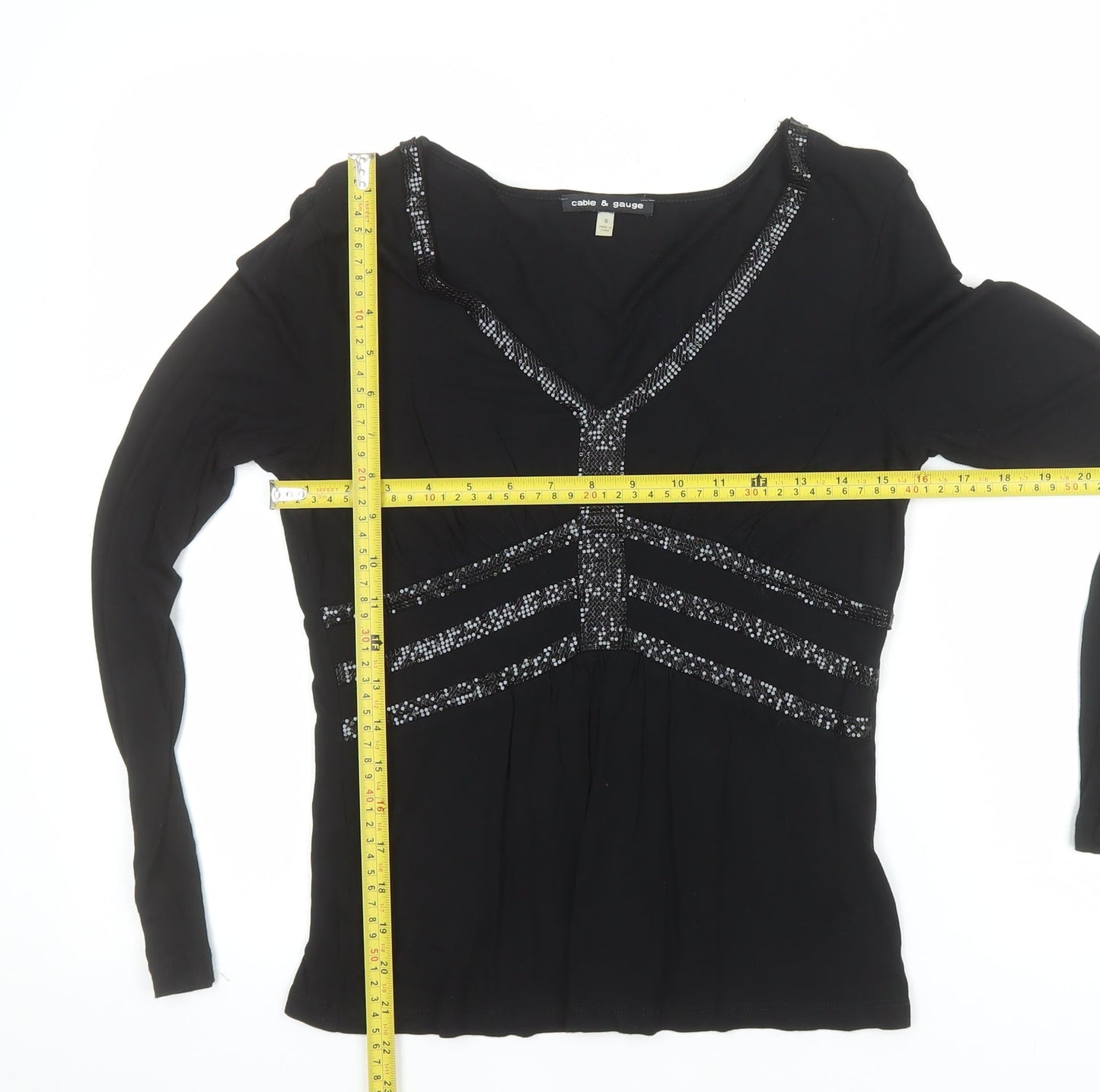 Cable & Gauge Women's Black Beaded Tunic Blouse Size S Long Sleeve