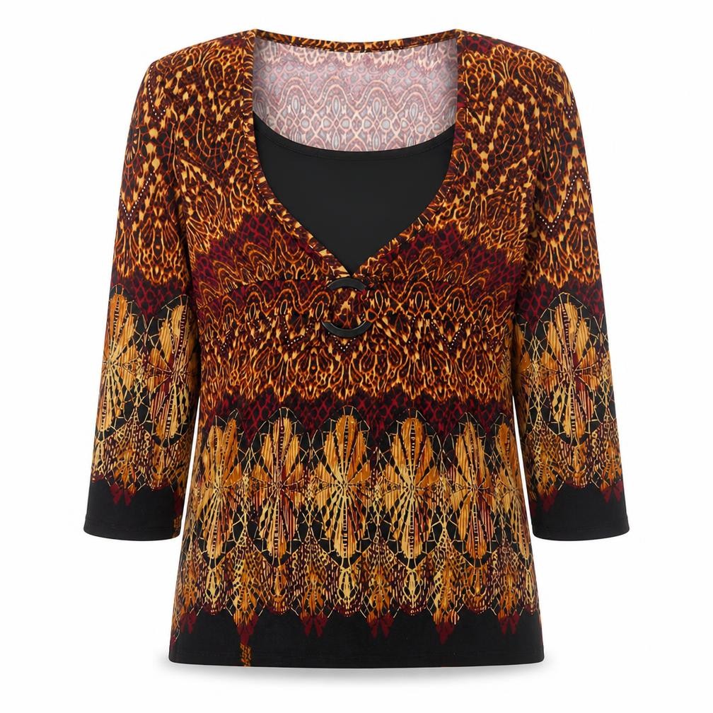 Cato Women’s Multicoloured V-Neck 3/4 Sleeve Tunic Blouse S