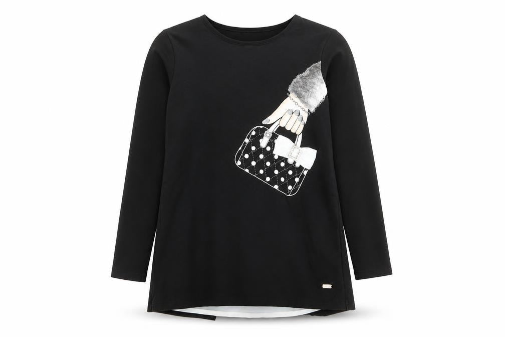 A Dee Girls Black Long Sleeve Tunic Top with Bow Detail Size 12 Years