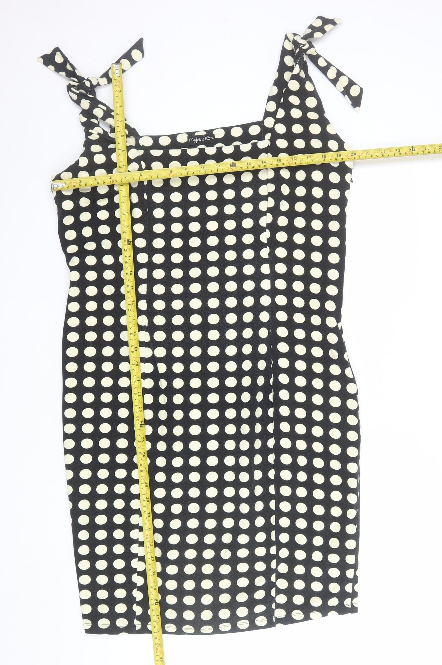 Myleene Klass Women Black Polka Dot Sleeveless Bodycon Dress Size 18