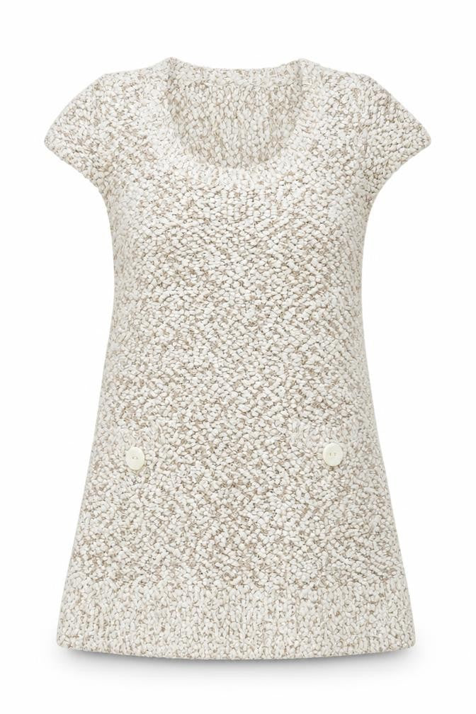 Caroline Morgan Women Beige Knit Shift Dress Size 16 Short Sleeve