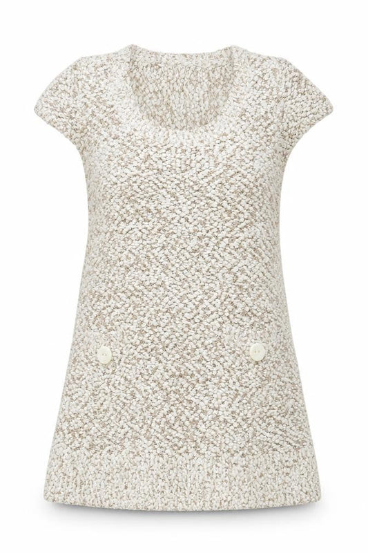 Caroline Morgan Women Beige Knit Shift Dress Size 16 Short Sleeve