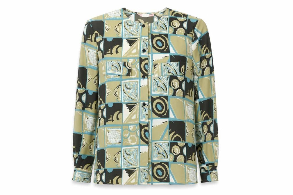 Silk Studio 5th Ave. Women's Multicoloured Geometric Silk Blouse Size M