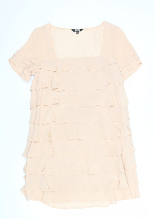 ASOS Women's Beige Short Sleeve Shift Ruffle Dress Size 8