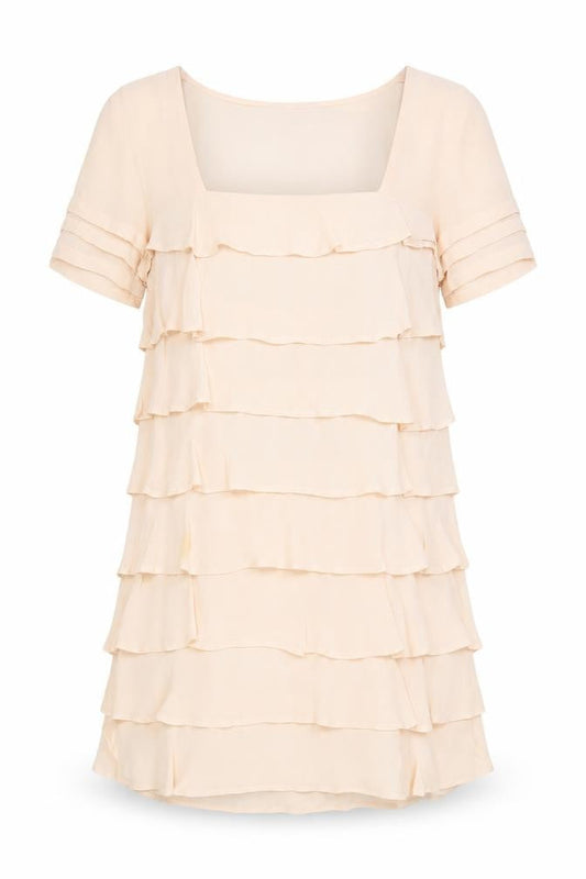 ASOS Women's Beige Short Sleeve Shift Ruffle Dress Size 8