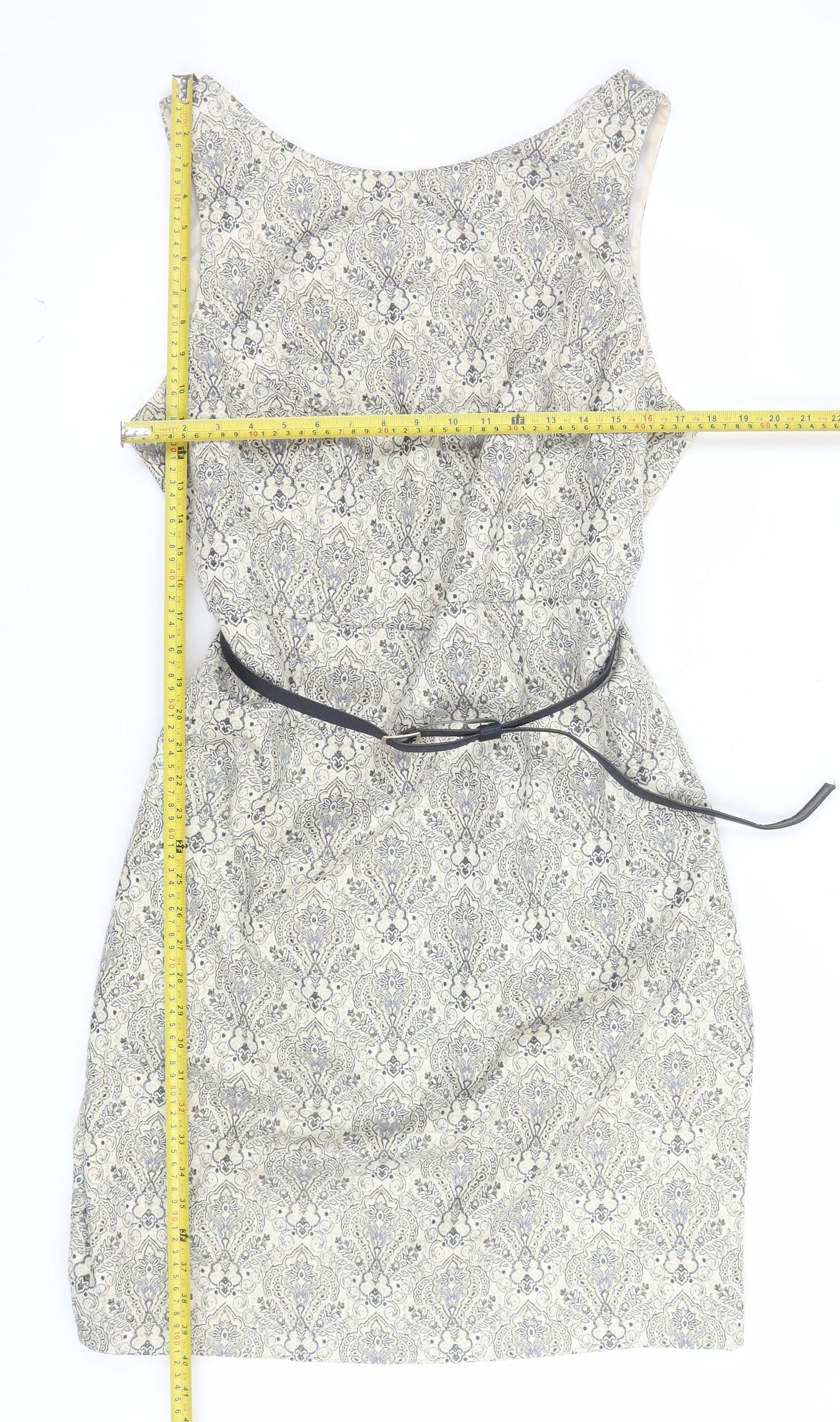Monsoon Women Beige Geometric Sleeveless Sheath Dress Size 20
