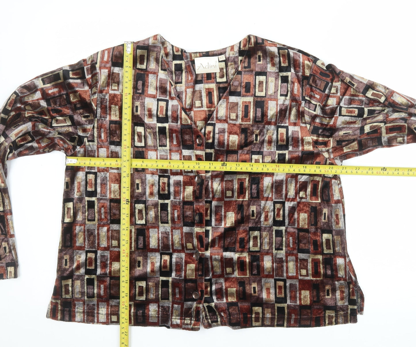 Adini Women’s Multicoloured Geometric Viscose Velvet Button-Up L Tunic Top
