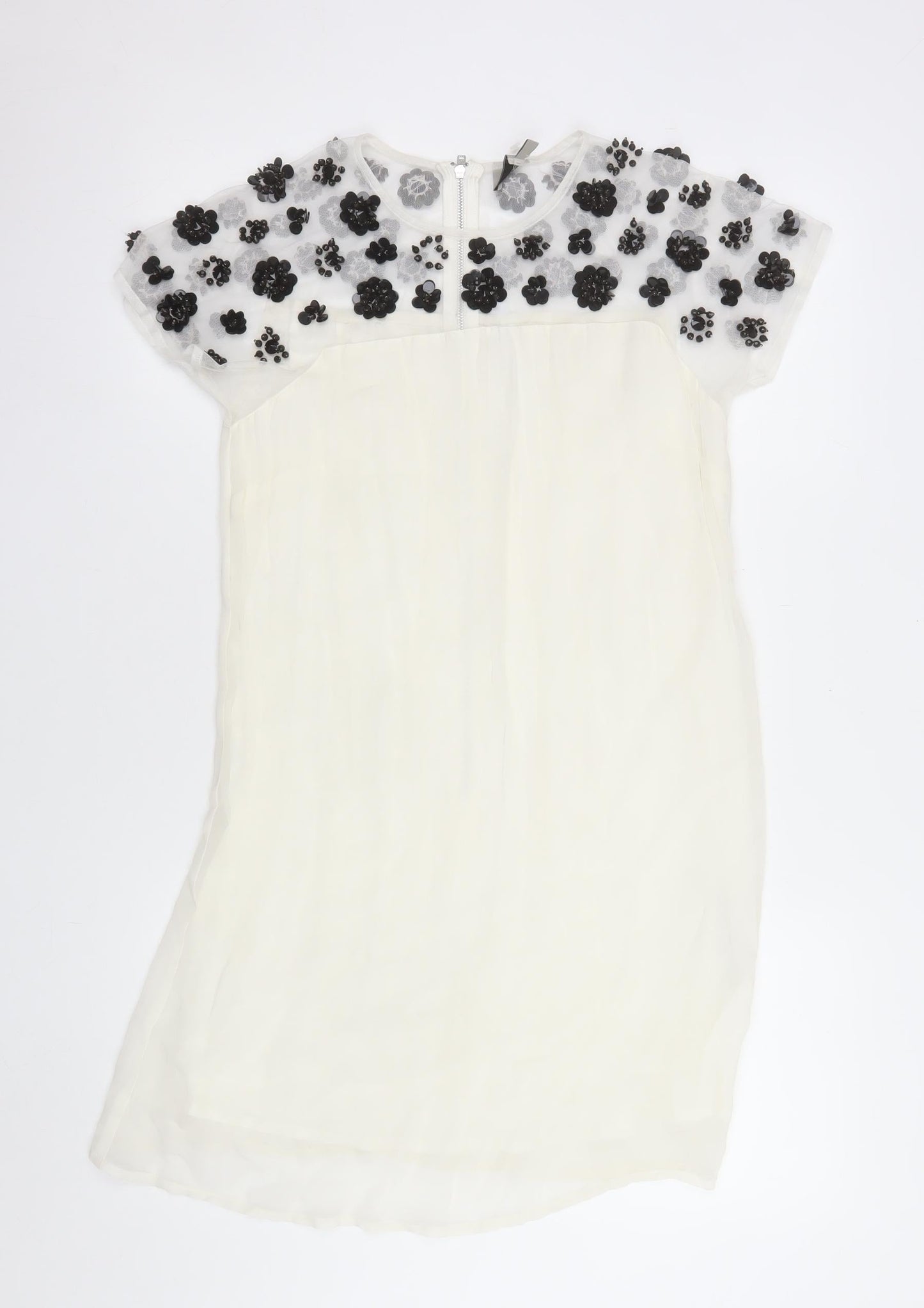 ASOS Women’s Ivory Floral Beaded Shift Dress Size 8 Short Sleeve