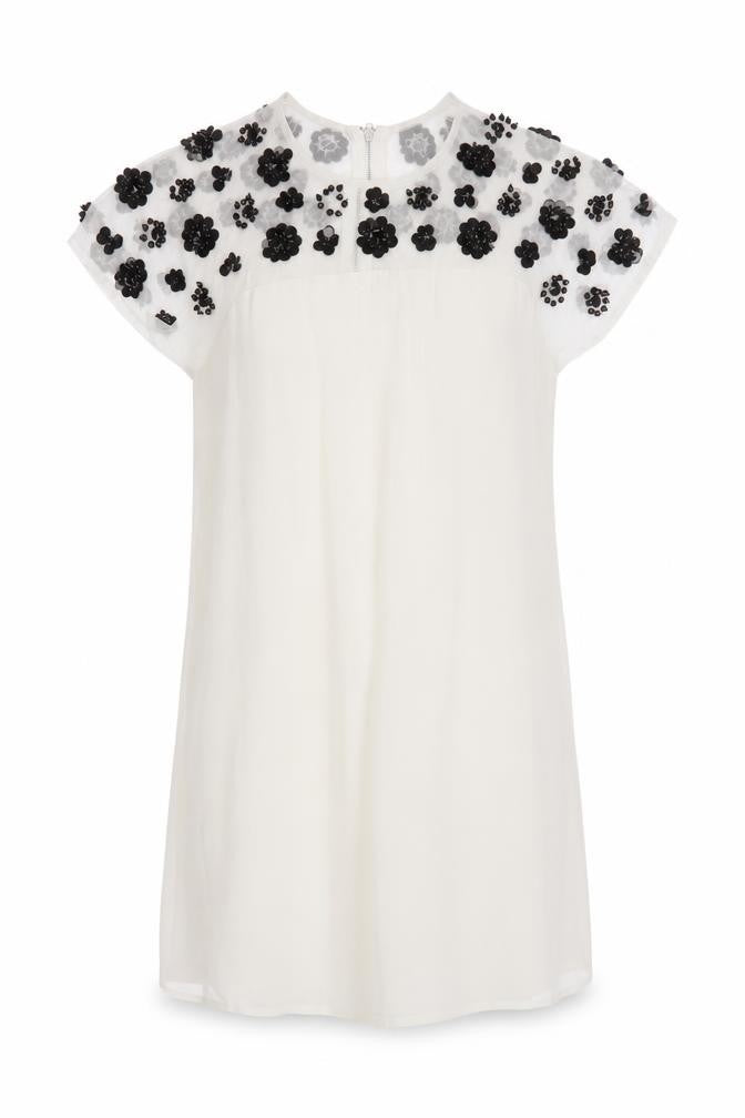 ASOS Women’s Ivory Floral Beaded Shift Dress Size 8 Short Sleeve